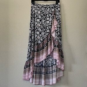 Blue and Pink Asymmetrical Maxi Wrap Skirt